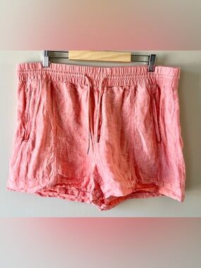 Athleta Pink 100% Linen Shorts Size 16 Elastic Waist - Athleisure Loungewear
